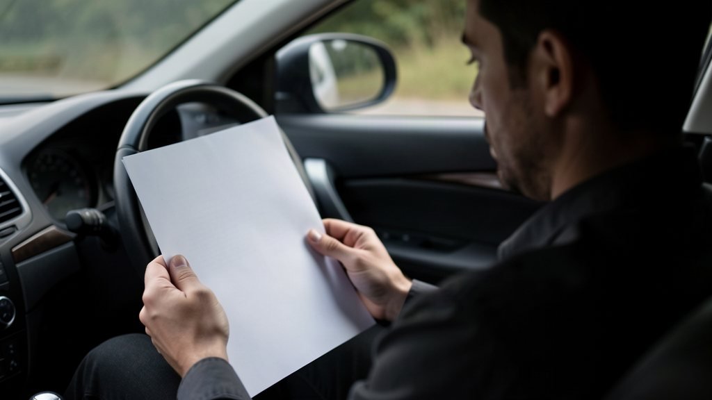 Chauffeur lisant un document dans son véhicule